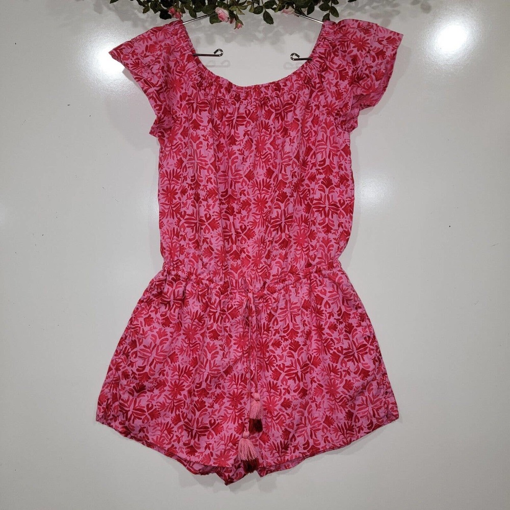 Vineyard Vines Pink Off The Shoulder Tile Otomi Romper, Size Small